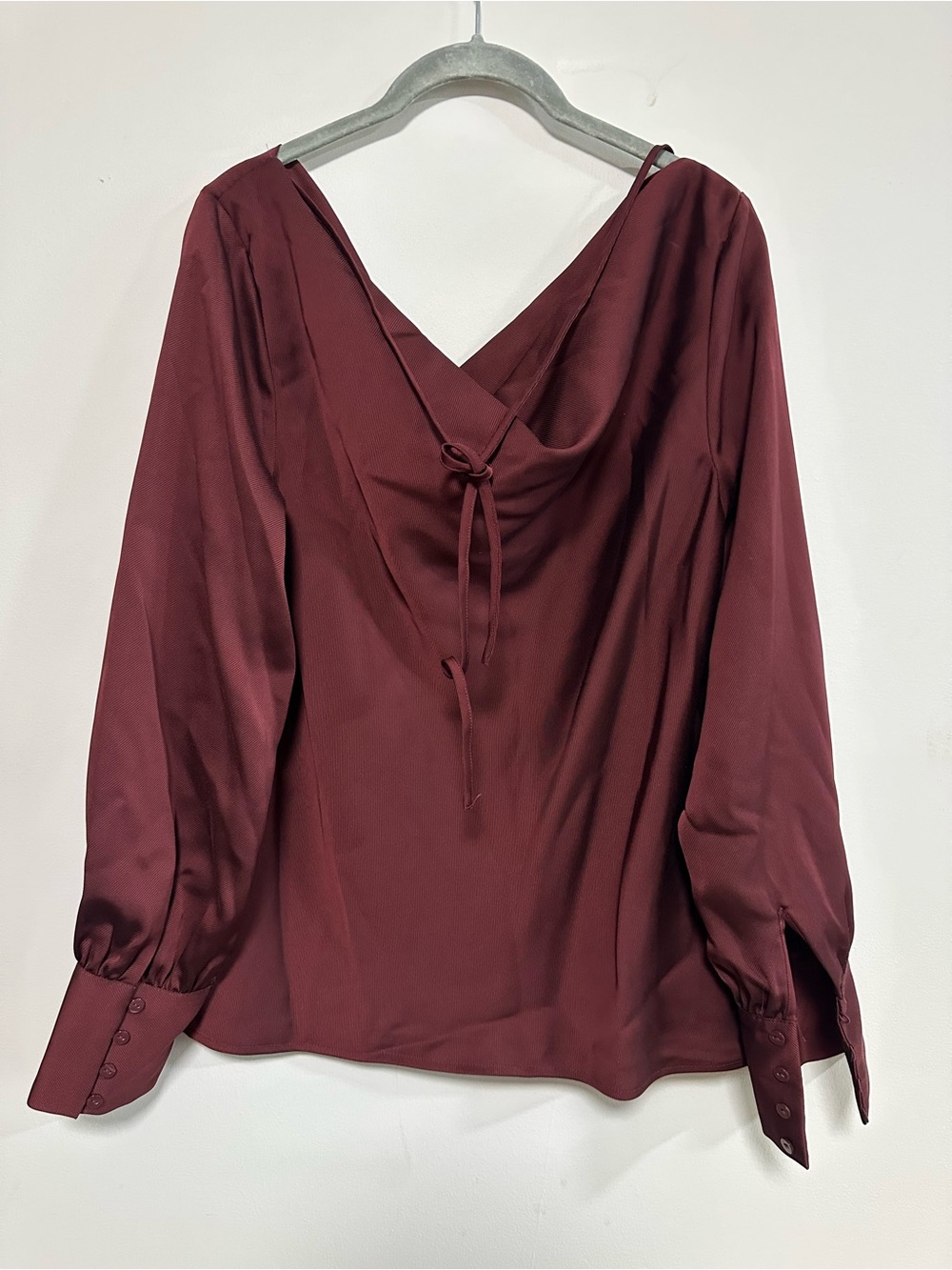 Worthington Maroon Long-Sleeve V-Back Blouse